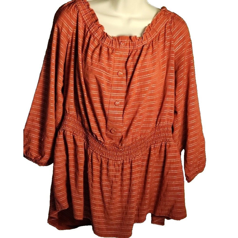 Lane Bryant Women's 22/24 Terracotta Boho Peasant Blouse Long Sleeve Top